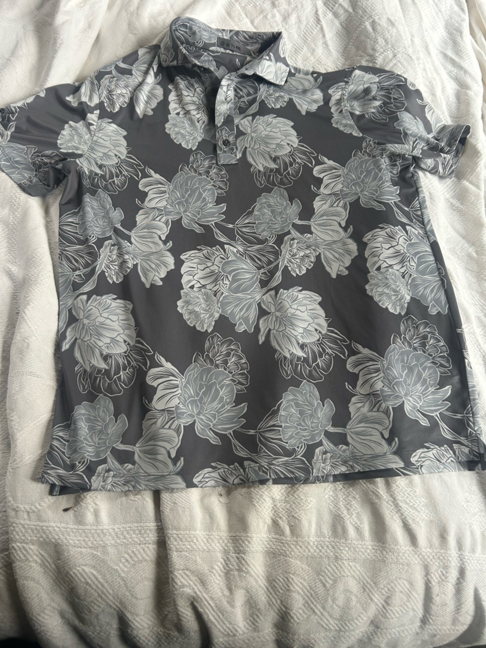 G Fore grey floral polo shirt. Size L